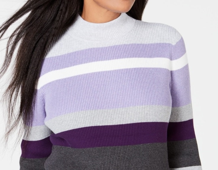 Karen Scott Suéter Feminino Listrado de Algodão com Canelado Roxo Tamanho PS/M