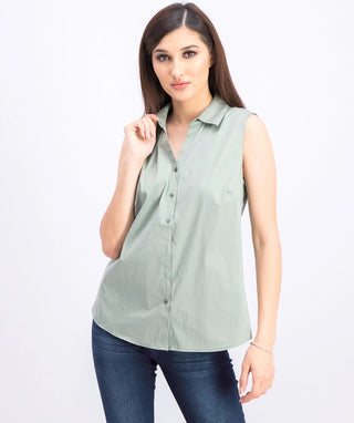 Camisa feminina com gola Charter Club, verde, tamanho 14, pequena