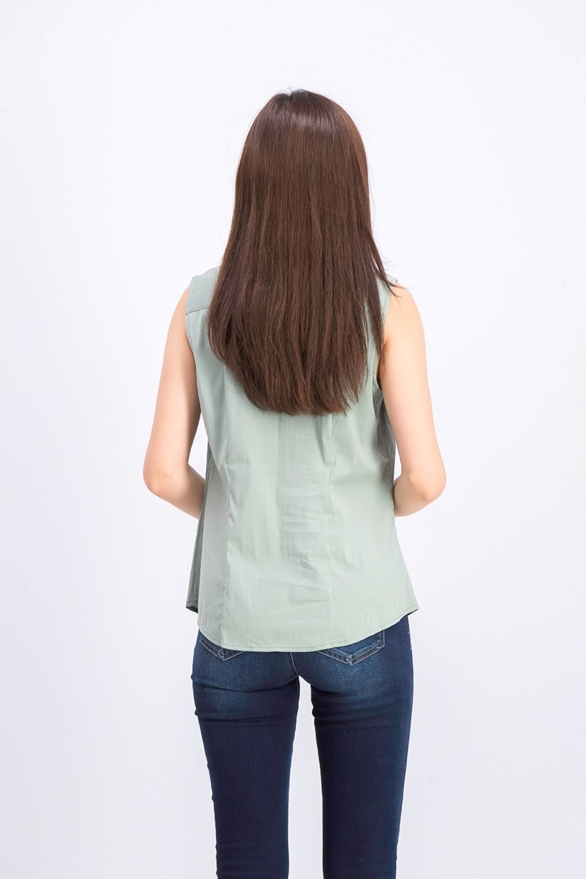 Camisa feminina com gola Charter Club, verde, tamanho 14, pequena