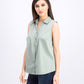 Camisa feminina com gola Charter Club, verde, tamanho 14, pequena