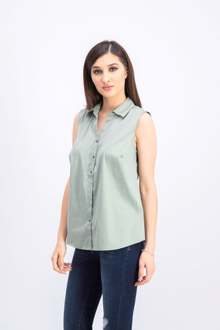 Camisa feminina com gola Charter Club, verde, tamanho 14, pequena