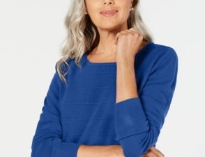 Karen Scott Suéter Texturizado Petite LuX-Smalloft Feminino Azul Tamanho G