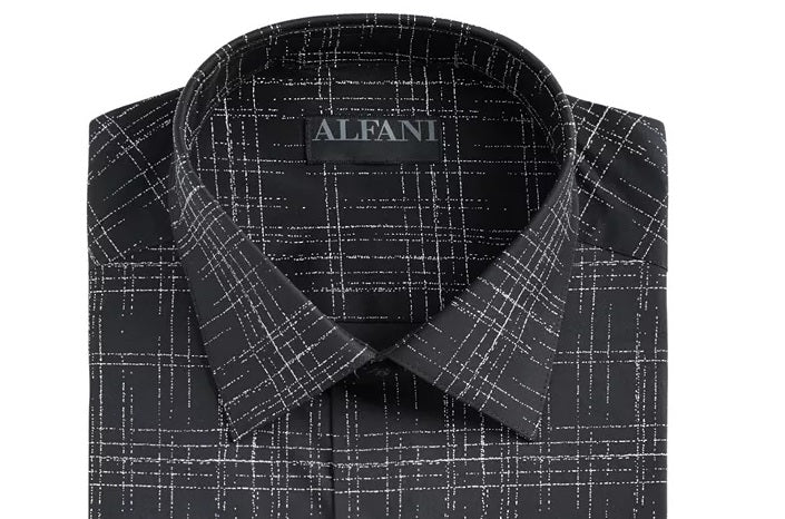 Camisa social masculina Alfani Slim Antirrugas Stretch Azul Marinho Branco Tamanho 14-14,5