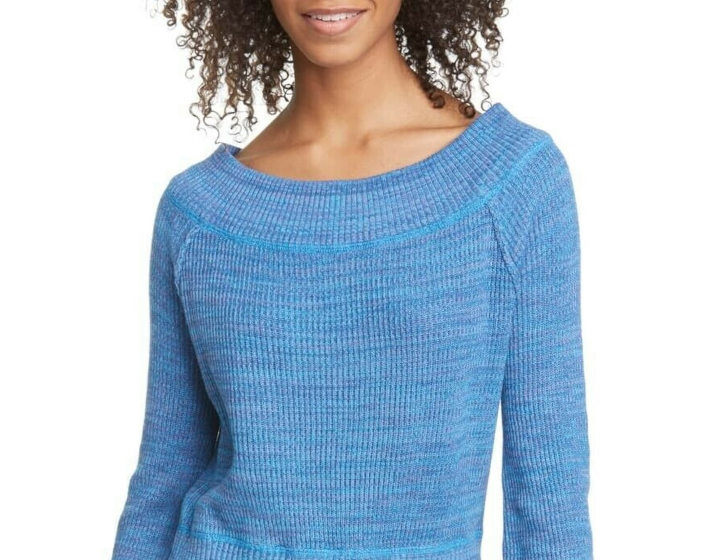 Suéter feminino com estampa de manga comprida e gola redonda, tamanho pequeno, azul, da Free People