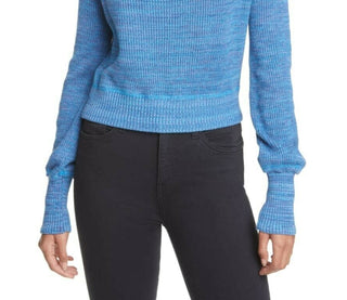 Suéter feminino com estampa de manga comprida e gola redonda, tamanho pequeno, azul, da Free People
