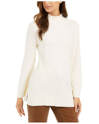 Suéter feminino Charter Club com gola alta e costura mista, tamanho pequeno, branco