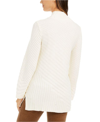 Suéter feminino Charter Club com gola alta e costura mista, tamanho pequeno, branco