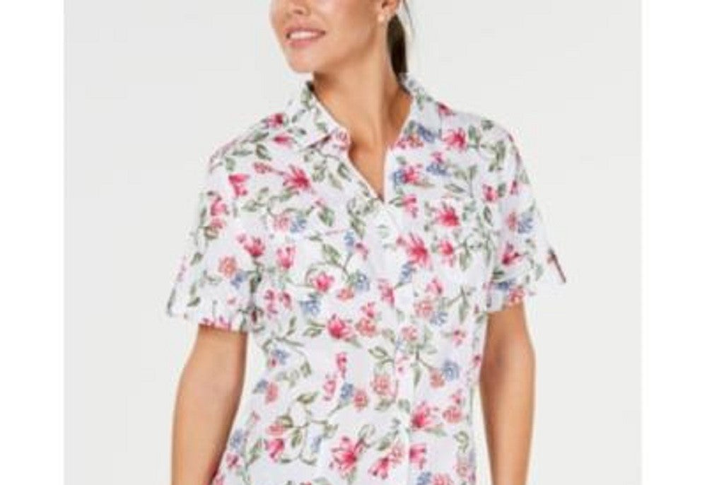 Camisa de algodão texturizada Iris Bliss feminina Karen Scott, branca, tamanho pequeno P