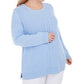 Karen Scott Suéter Feminino Plus Size 1X em Malha Canelada e Gola Redonda Azul
