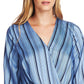 Blusa feminina listrada Vince Camuto para escritório, azul, tamanho médio