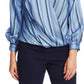 Blusa feminina listrada Vince Camuto para escritório, azul, tamanho médio