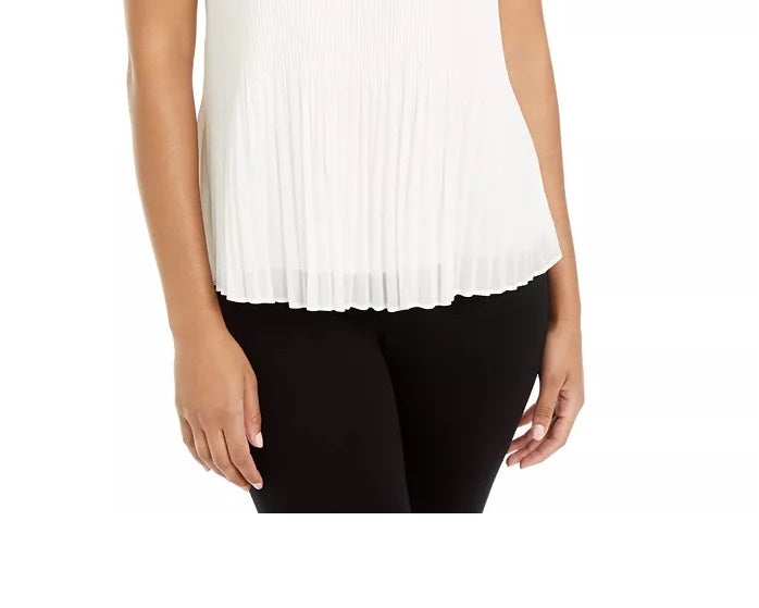 Blusa feminina Alfani Petite Plissada Sem Mangas Bege Tamanho PXL