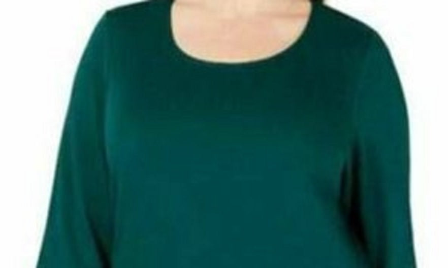 Karen Scott Blusa Feminina Plus Size Manga 3/4 Gola Redonda Verde Tamanho 0X