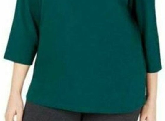 Karen Scott Blusa Feminina Plus Size Manga 3/4 Gola Redonda Verde Tamanho 0X