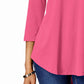 Blusa feminina JM Collection manga três quartos Victoria rosa tamanho PXL