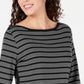 Blusa feminina Karen Scott de algodão listrada com bainha ventilada, preta, tamanho X-S