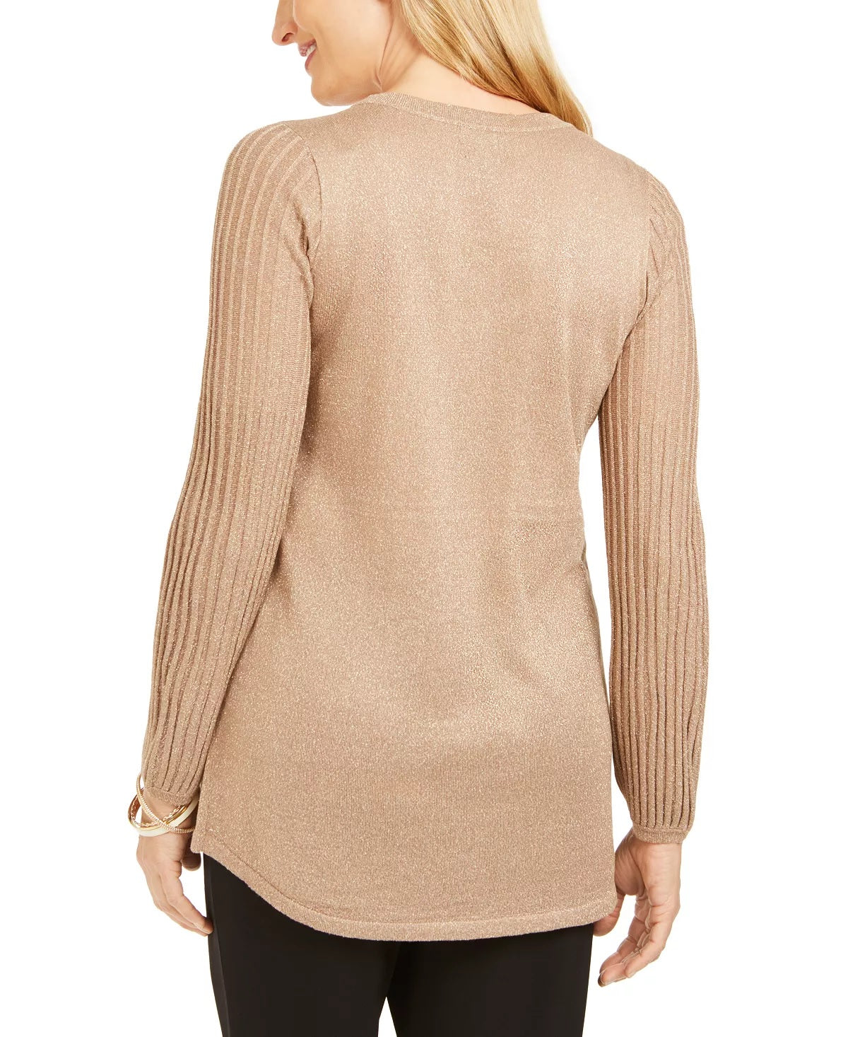 Blusa feminina de lurex com decote em treliça, tamanho extrapequeno, dourada, da coleção JM