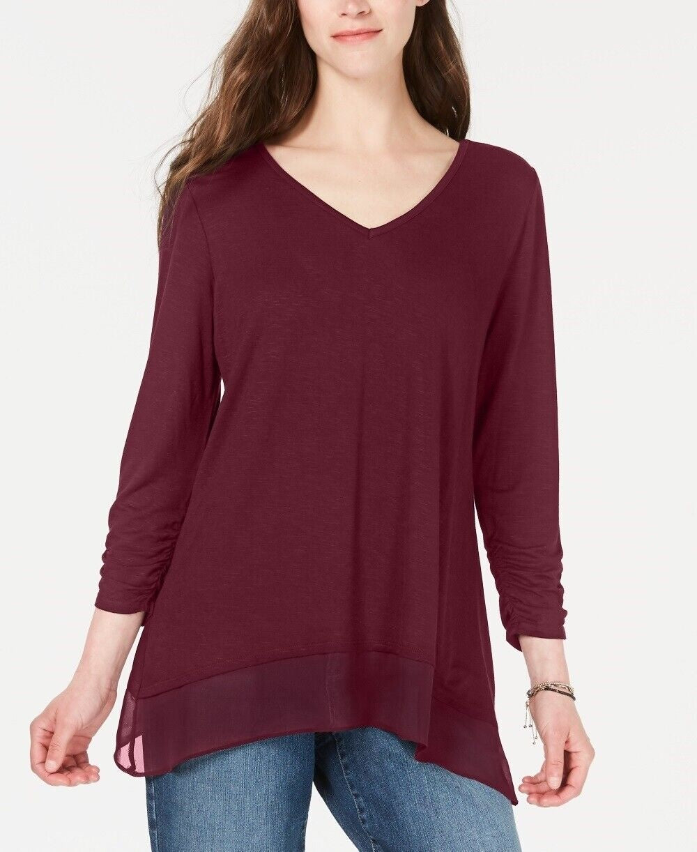 Top de chiffon com decote em V feminino Style &amp; Co, vinho tinto, tamanho pequeno