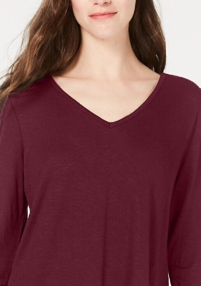 Top de chiffon com decote em V feminino Style &amp; Co, vinho tinto, tamanho pequeno