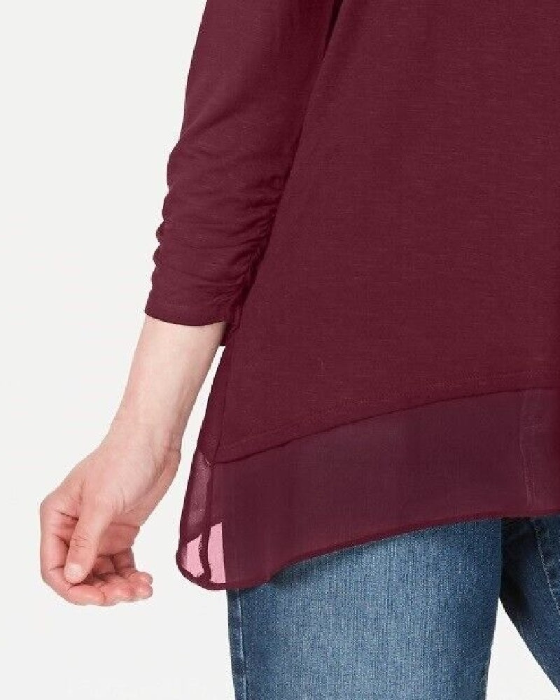 Top de chiffon com decote em V feminino Style &amp; Co, vinho tinto, tamanho pequeno