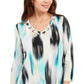 Top estampado com ilhós e decote redondo feminino JM Collection, verde, tamanho pequeno