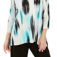 Top estampado com ilhós e decote redondo feminino JM Collection, verde, tamanho pequeno