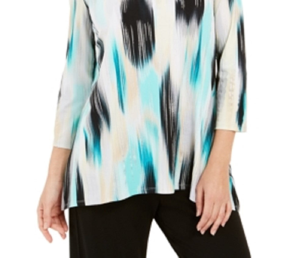 Top estampado com ilhós e decote redondo feminino JM Collection, verde, tamanho pequeno