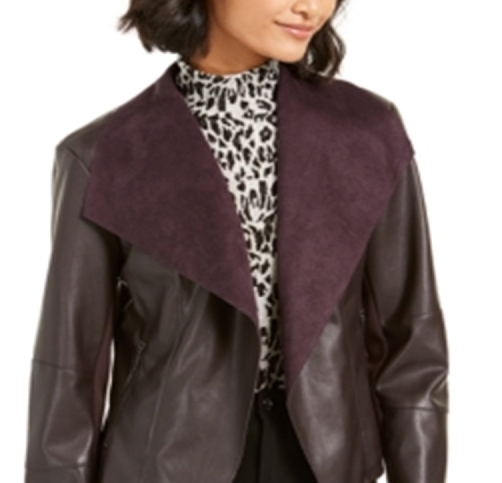 Casaco de couro sintético feminino Bar III para inverno, roxo, tamanho extrapequeno