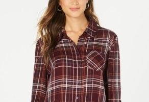 Camisa xadrez feminina Style &amp; Co com um bolso, vinho/branco, tamanho XX-G