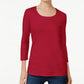 Karen Scott Top feminino de algodão com decote redondo, tamanho pequeno, vermelho, tamanho pequeno, G