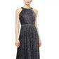 Vestido longo feminino SL Fashions com contas metálicas, prateado, tamanho 6