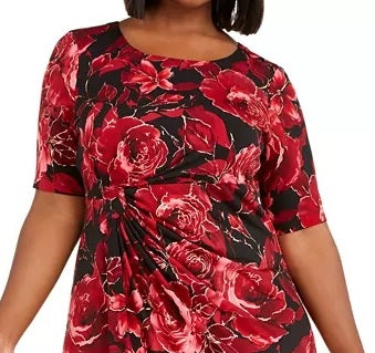Vestido sarongue feminino com estampa floral metálica conectado, vermelho/preto, tamanho pequeno pequeno
