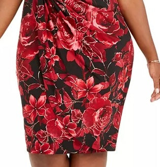 Vestido sarongue feminino com estampa floral metálica conectado, vermelho/preto, tamanho pequeno pequeno