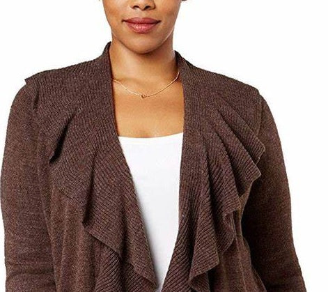 Karen Scott Cardigan Feminino com Babados na Frente Marrom Escuro Tamanho P