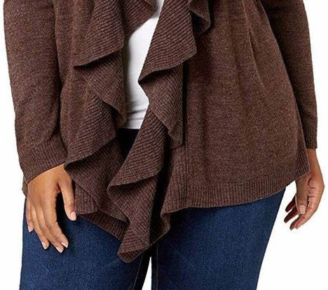Karen Scott Cardigan Feminino com Babados na Frente Marrom Escuro Tamanho P