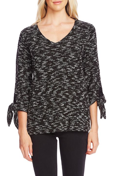 Suéter feminino Vince Camuto Nubby com punho de gravata, tamanho grande, azul/verde, tamanho grande