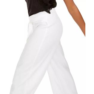 Calça feminina INC International Concepts, perna larga, amarrada na frente, em mistura de linho, branca, tamanho 2