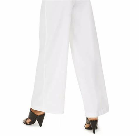 Calça feminina INC International Concepts, perna larga, amarrada na frente, em mistura de linho, branca, tamanho 2