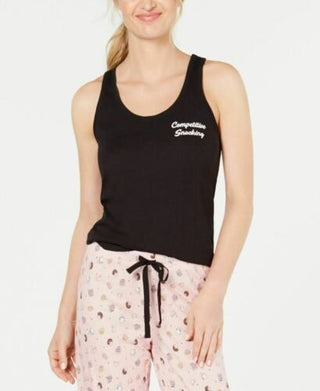Jenni Women's Graphic Print Sleep Tank Top with Keyhole Black Size Large
