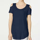 JM Collection Blusa feminina com ombros descobertos, azul, tamanho extragrande