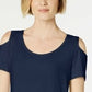 JM Collection Blusa feminina com ombros descobertos, azul, tamanho extragrande