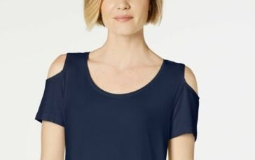 JM Collection Blusa feminina com ombros descobertos, azul, tamanho extragrande