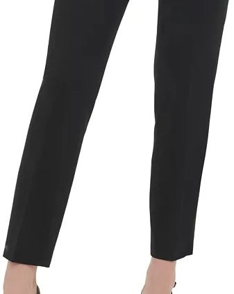 Calça feminina Calvin Klein com botões frontais e perna reta, preta, tamanho 4