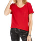 Camiseta feminina de algodão com gola redonda Style &amp; Co, vermelha, tamanho XX-G