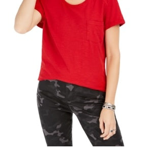 Camiseta feminina de algodão com gola redonda Style &amp; Co, vermelha, tamanho XX-G