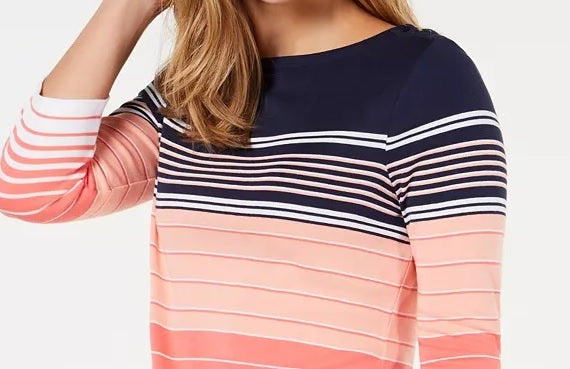 Charter Club Blusa feminina listrada de algodão Pima com botões e ombros de fora, rosa, tamanho pequeno médio