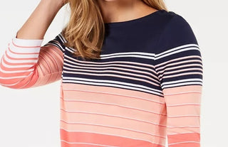 Charter Club Blusa feminina listrada de algodão Pima com botões e ombros de fora, rosa, tamanho pequeno médio