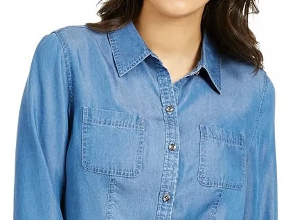 Camisa feminina Chambray Charter Club Azul Tamanho PL