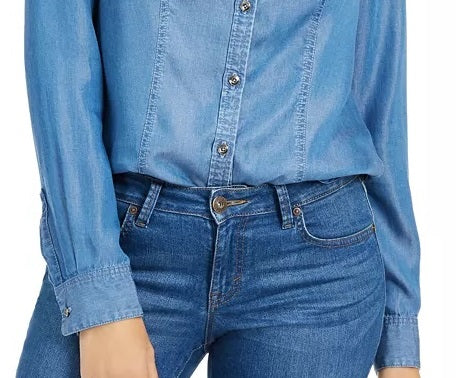 Camisa feminina Chambray Charter Club Azul Tamanho PL