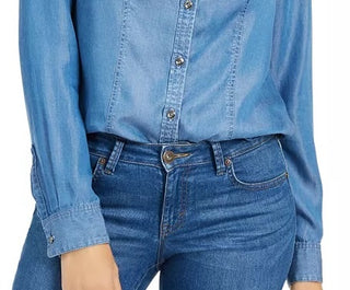 Camisa feminina Chambray Charter Club Azul Tamanho PL